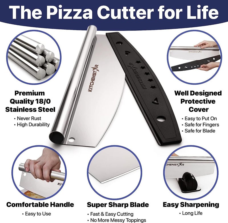 kitchen-star 12" Pizza Making Kit (Set of 2) - 12" Pizza Cutter Rocker Knife with Blade Cover + 9.5" Stainless Steel Pizza Peel with Folding Handle- Ultimate Pizza Oven Accessories - Image 4